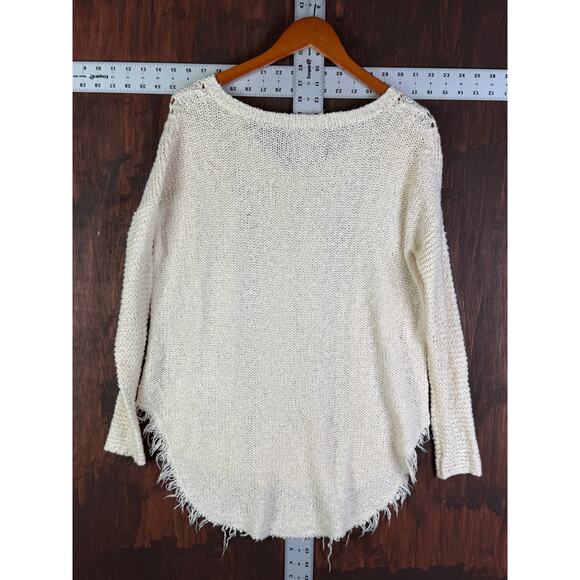 Free People V Neck Oversized Pullover Sweater Cream Creme Womens XS Hole‎ In Pit - Picture 6 of 6